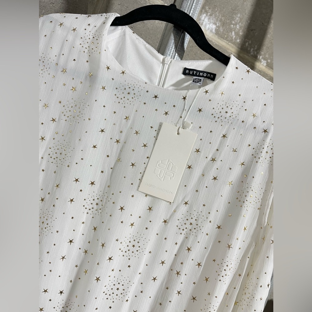 White midi dress with gold stars